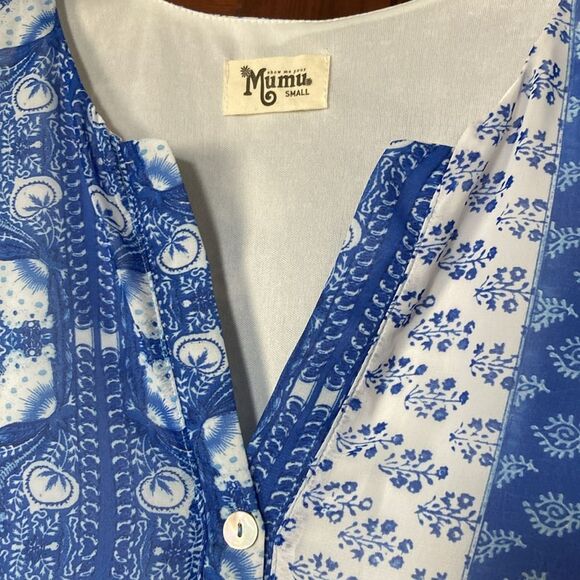 Show Me Your MuMu Jamie Long Sleeve Blue White Flowy Tunic Top Dress size S - Picture 3 of 8